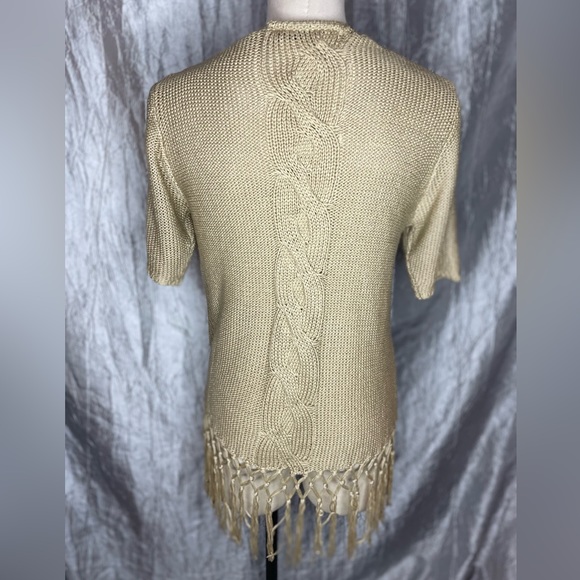 Red by BKE short sleeved tan acrylic cardigan with fringe - Picture 6 of 11